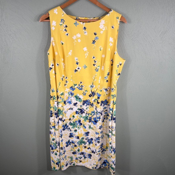 AGB Dress Women's Size 16 Yellow Floral Sleeveless Vibrant Sheath Party Dress - Picture 9 of 11